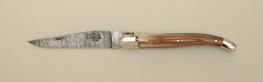 12 cm Taschenmesser in Horn marmoriert mit Damastklinge