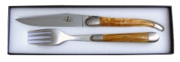 Forge de Laguiole Set  aus Messer und Gabel in Olive matt